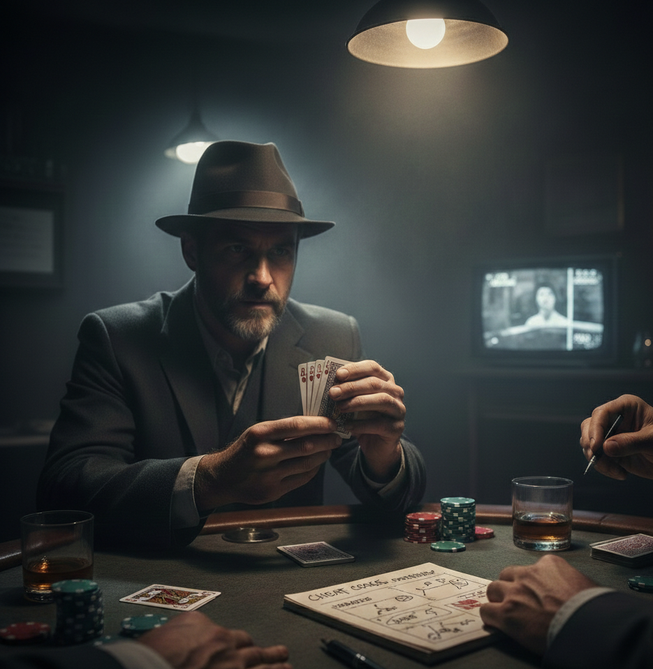 A man play poker game on the table- Black Jack